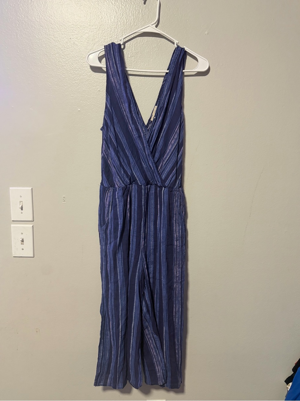 ' Navy Blue Striped One-Piece Jumpsuit